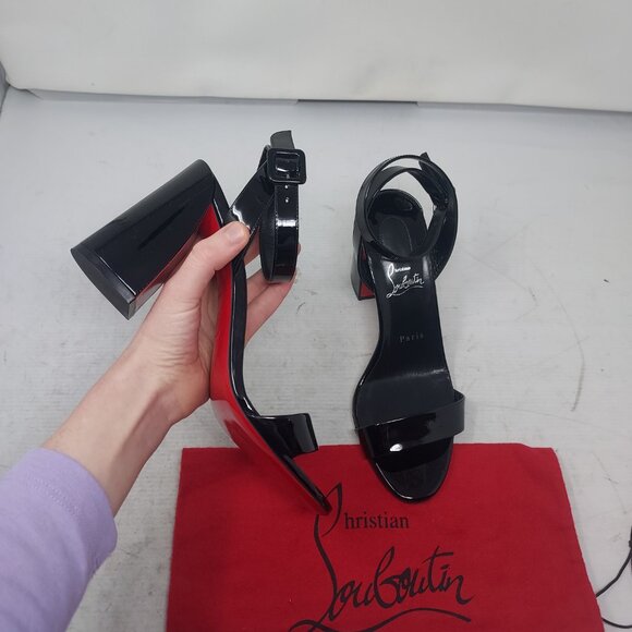 CHRISTIAN LOUBOUTIN Miss Sabina Black Ankle Strap Block Heel Sandal - Picture 1 of 12